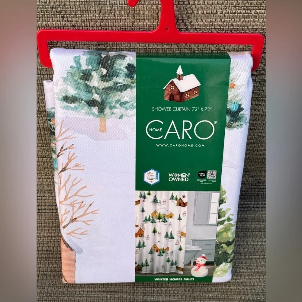 CARO Merry Christmas Evergreens Farmhouse Polyester Cotton Fabric Shower Curtain